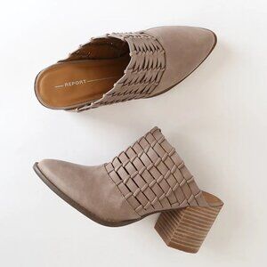 Report Womens 6 Topaz Woven Mules Block Heel Slip On Point Toe Faux Leather